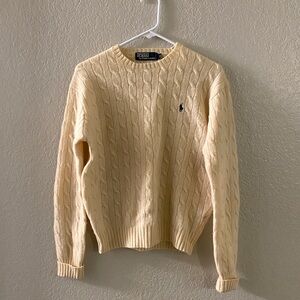 Ralph Lauren Cable Knit Sweater - Cream, 100% Wool (S)